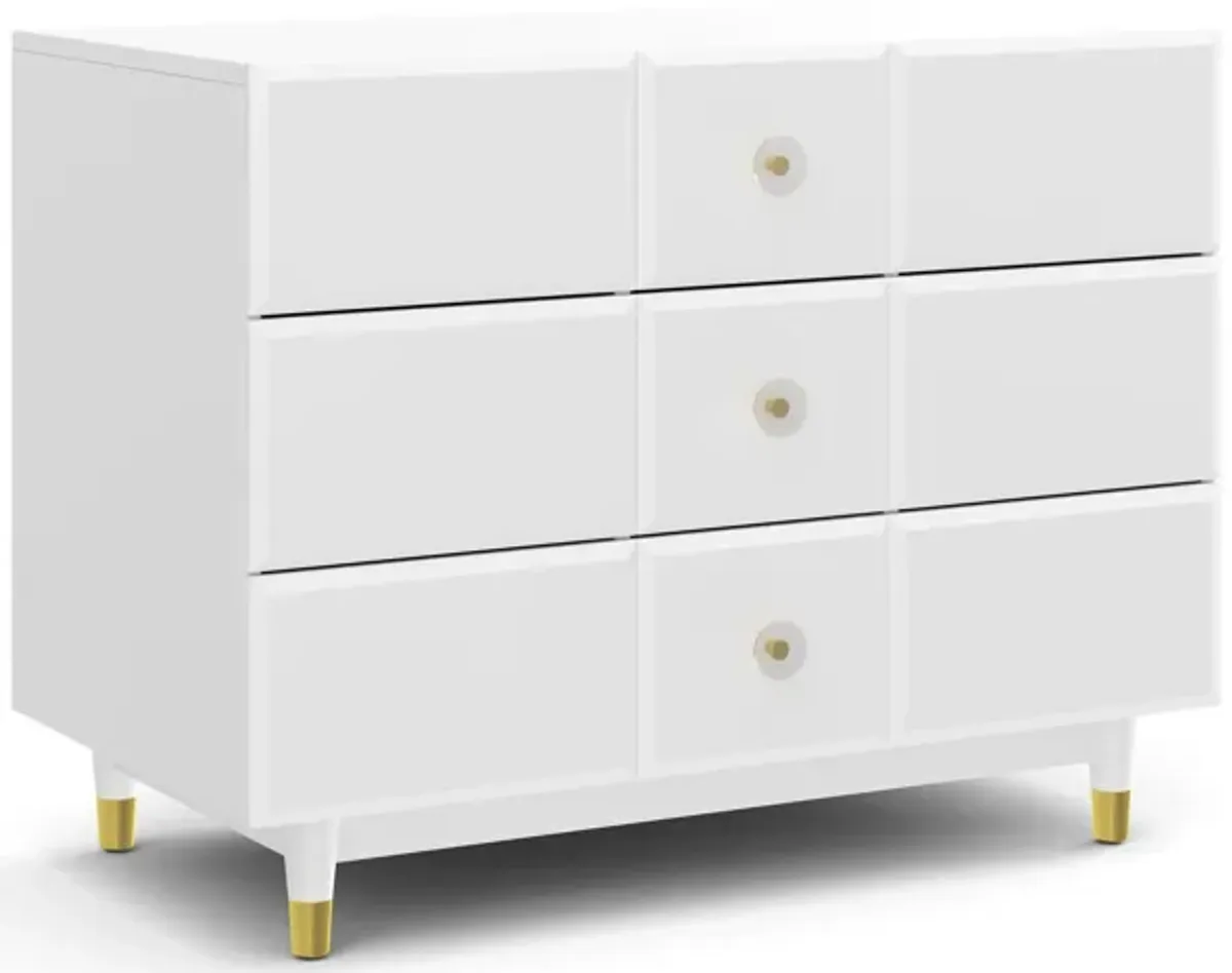 Aviary 3-Drawer Dresser with Gold Hardware, White