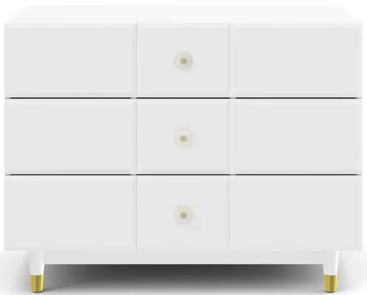 Aviary 3-Drawer Dresser with Gold Hardware, White