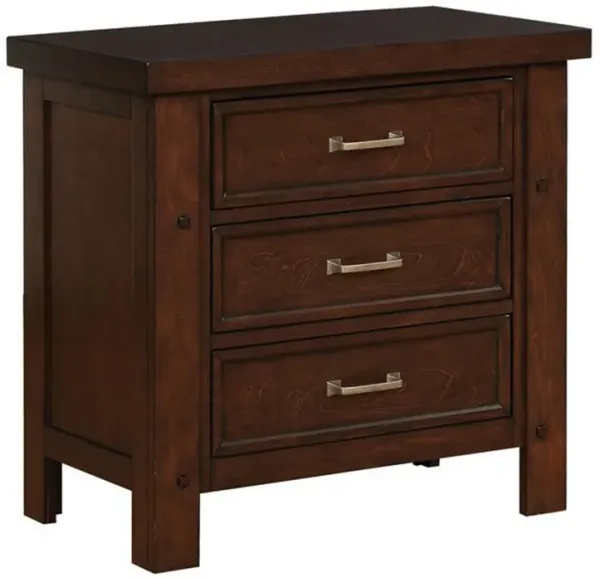 Wooden Nightstand with Three Storage Drawers and Grain Details, Brown