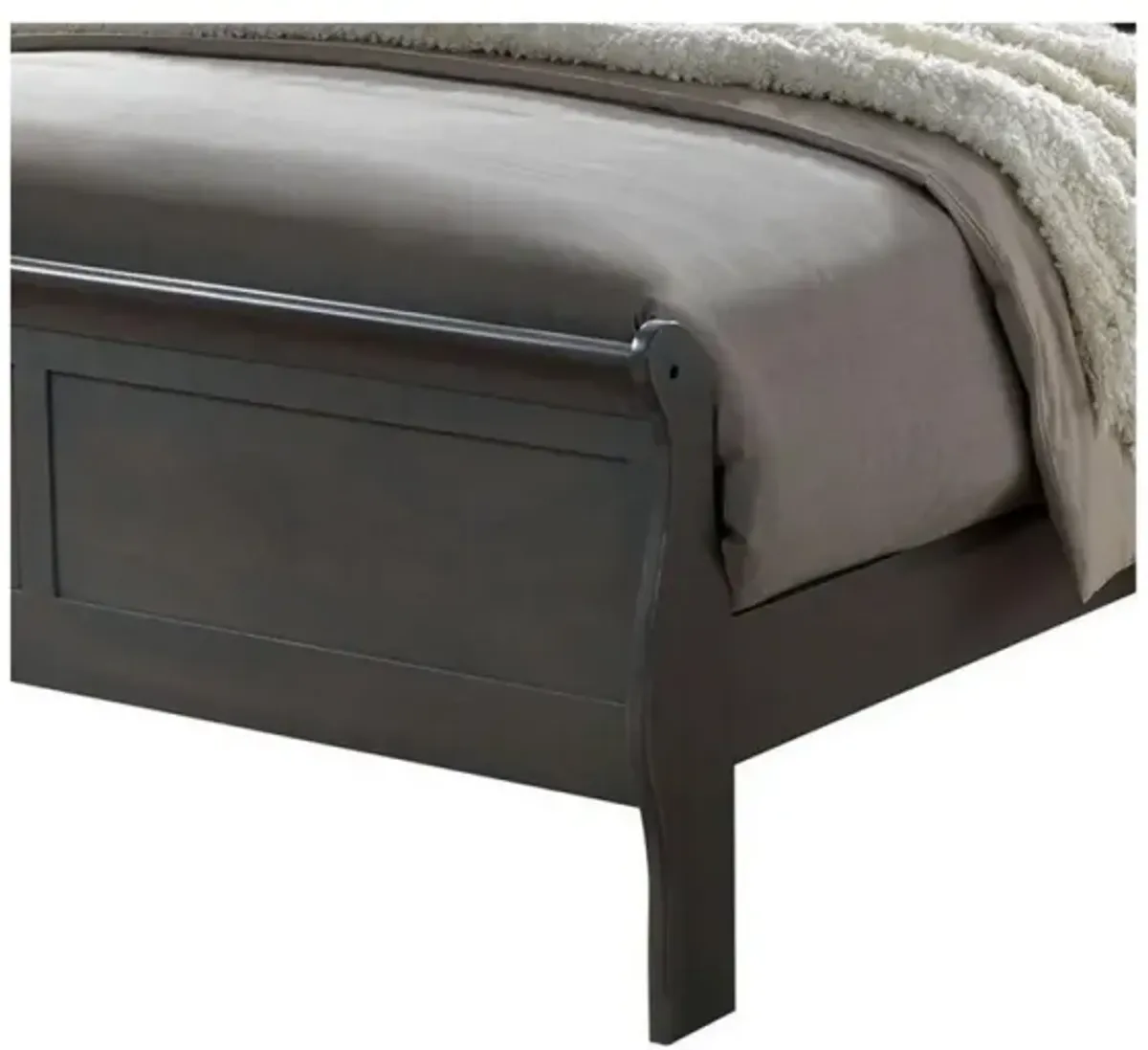 Classic Contemporary Eastern King Size Bed Gray Louis Philippe Solid Wood 1 Piece Bed Bedroom Sleigh Bed