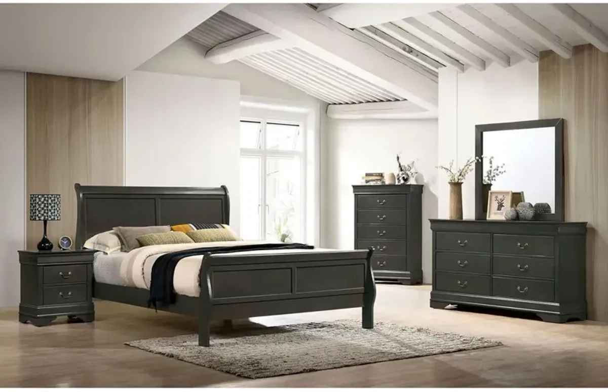 Classic Contemporary Eastern King Size Bed Gray Louis Philippe Solid Wood 1 Piece Bed Bedroom Sleigh Bed