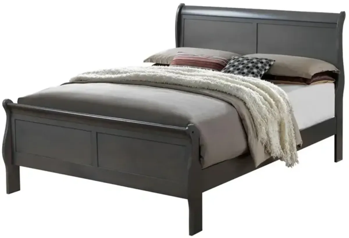 Classic Contemporary Eastern King Size Bed Gray Louis Philippe Solid Wood 1 Piece Bed Bedroom Sleigh Bed