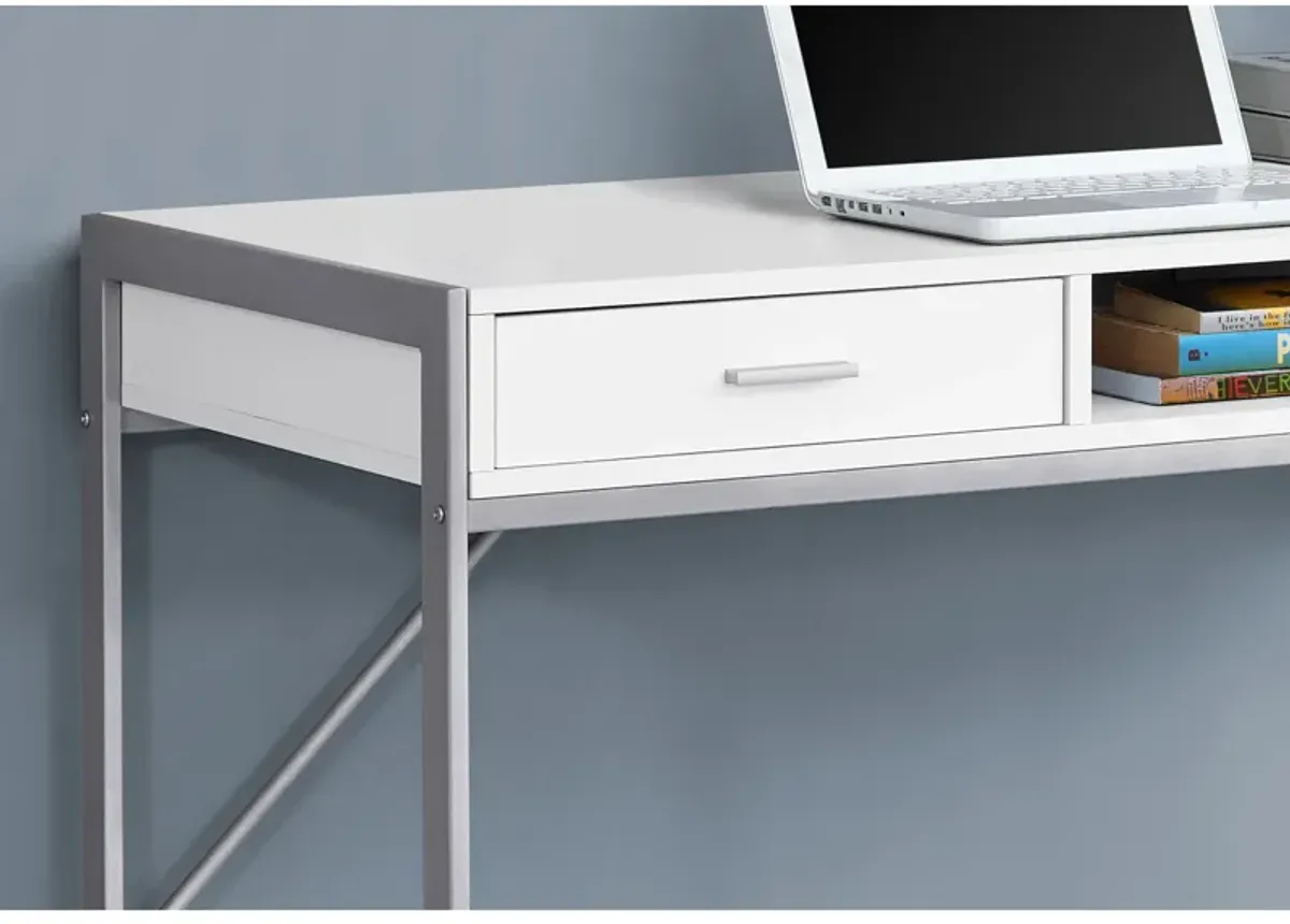 Monarch Specialties I 7364 Computer Desk, Home Office, Laptop, Storage Drawers, 48"L, Work, Metal, Laminate, White, Grey, Contemporary, Modern