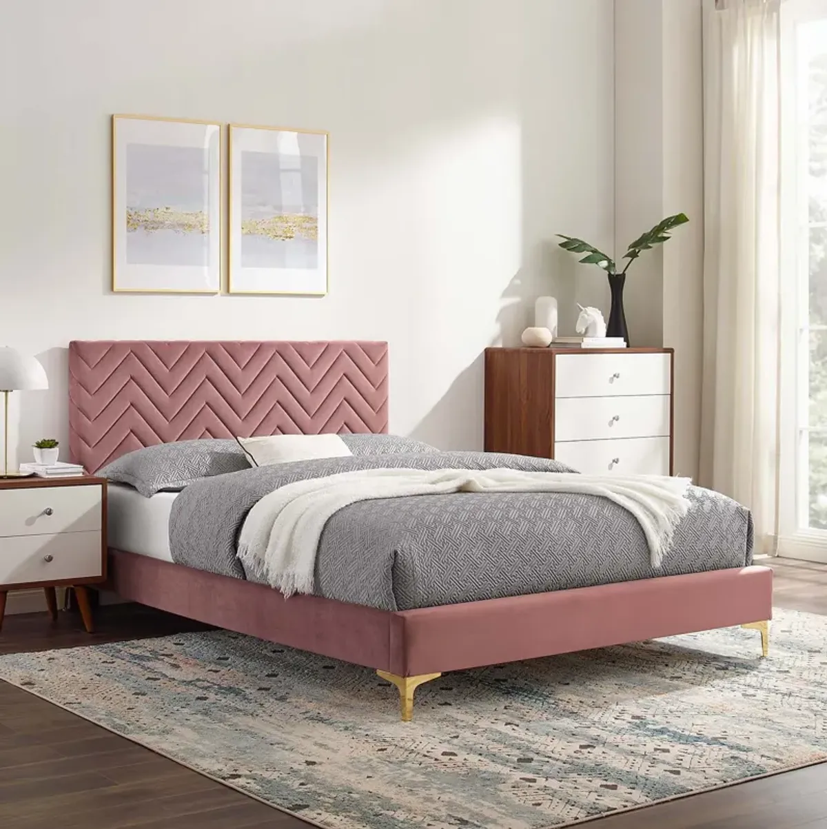 Modway - Leah Chevron Tufted Performance Velvet King Platform Bed