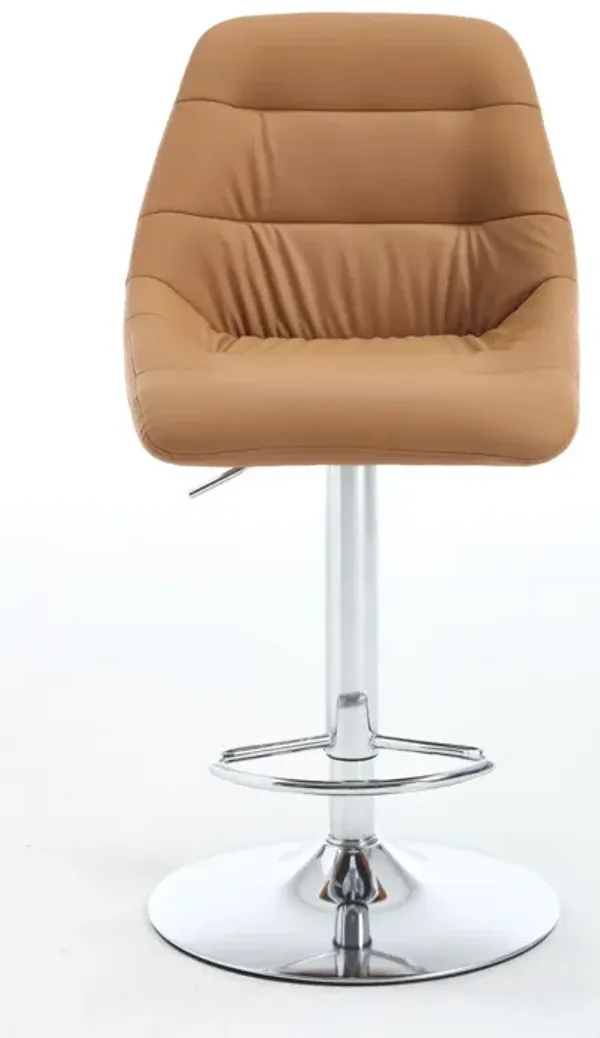 Streamdale Set of 2 Adjustable Bar Stools with Chrome Base and Footrest in Brown Pu Leather