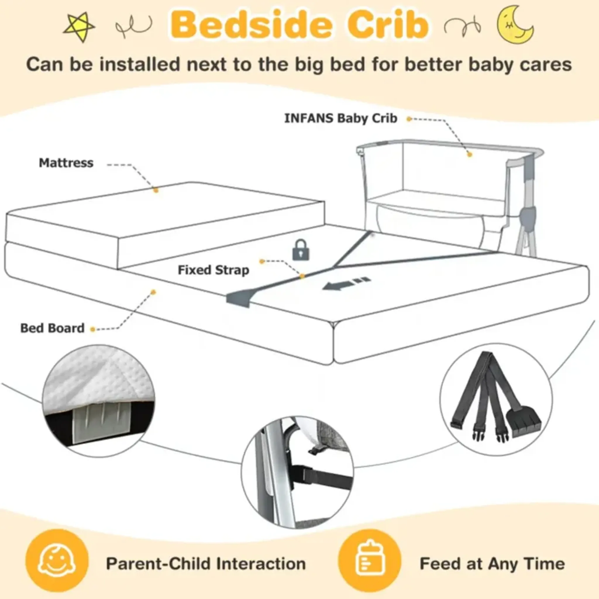 Hivago Adjustable Baby Bedside Crib With Large Storage Mathis Home ...