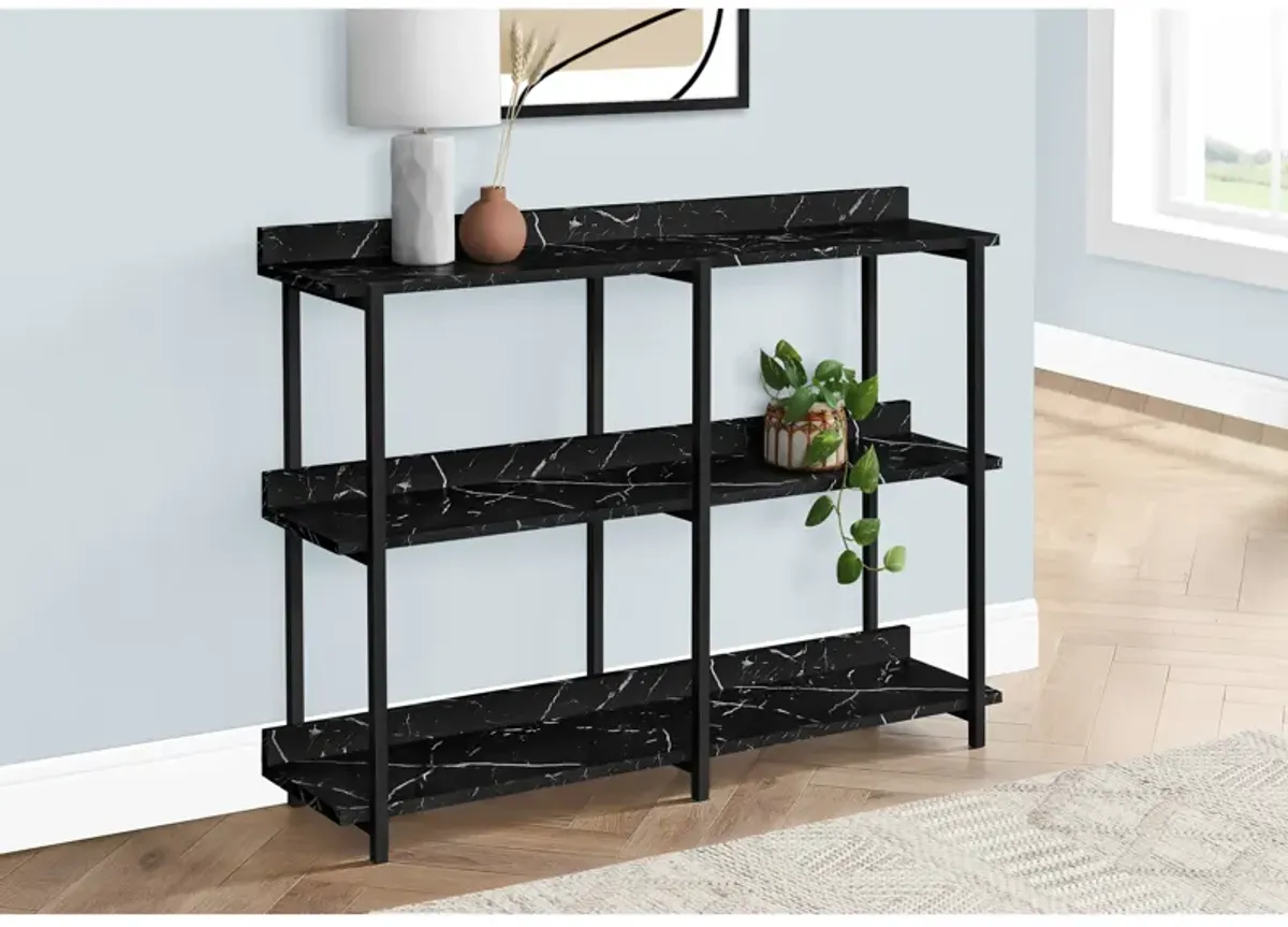 Monarch Specialties I 2220 Accent Table, Console, Entryway, Narrow, Sofa, Living Room, Bedroom, Metal, Laminate, Black Marble Look, Contemporary, Modern