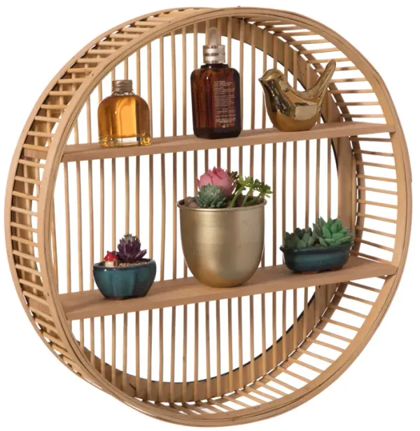 Decorative Rattan Round Display Shelf With 2 Shelves for The Dining Room, Living Room, or Office.