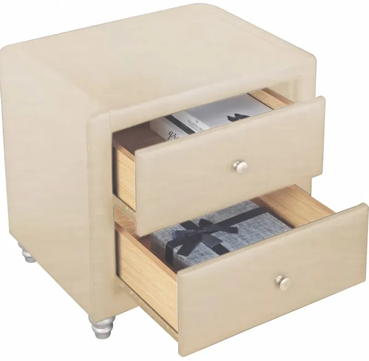 Hivvago Beige Upholstered 2 Drawer Nightstand