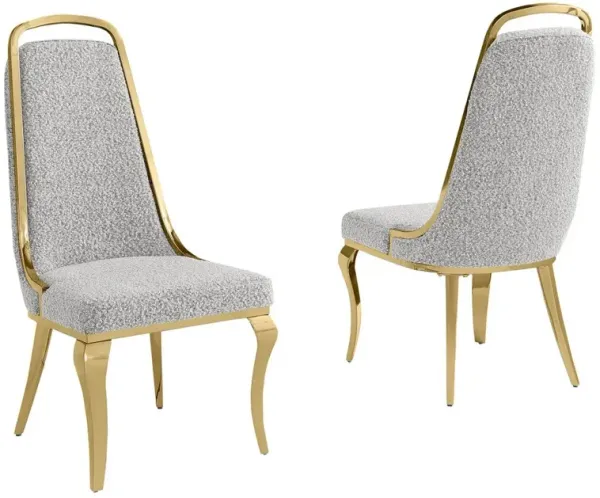 Best Quality Furniture Rich Gray Boucle Side Chairs With Gold Base (Set Of 2)