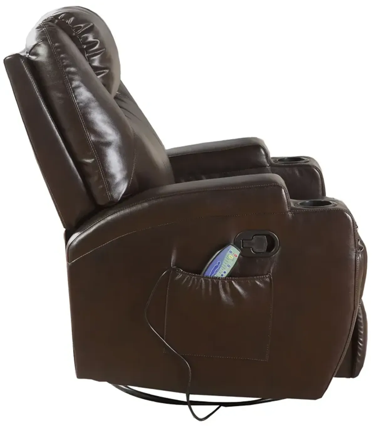 Contemporary Polyurethane Upholstered Metal Rocker Recliner with Swivel, Brown-Benzara