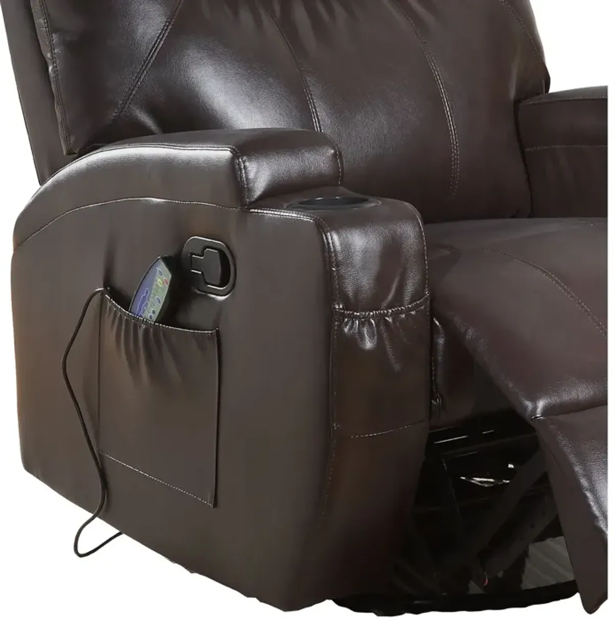 Contemporary Polyurethane Upholstered Metal Rocker Recliner with Swivel, Brown-Benzara