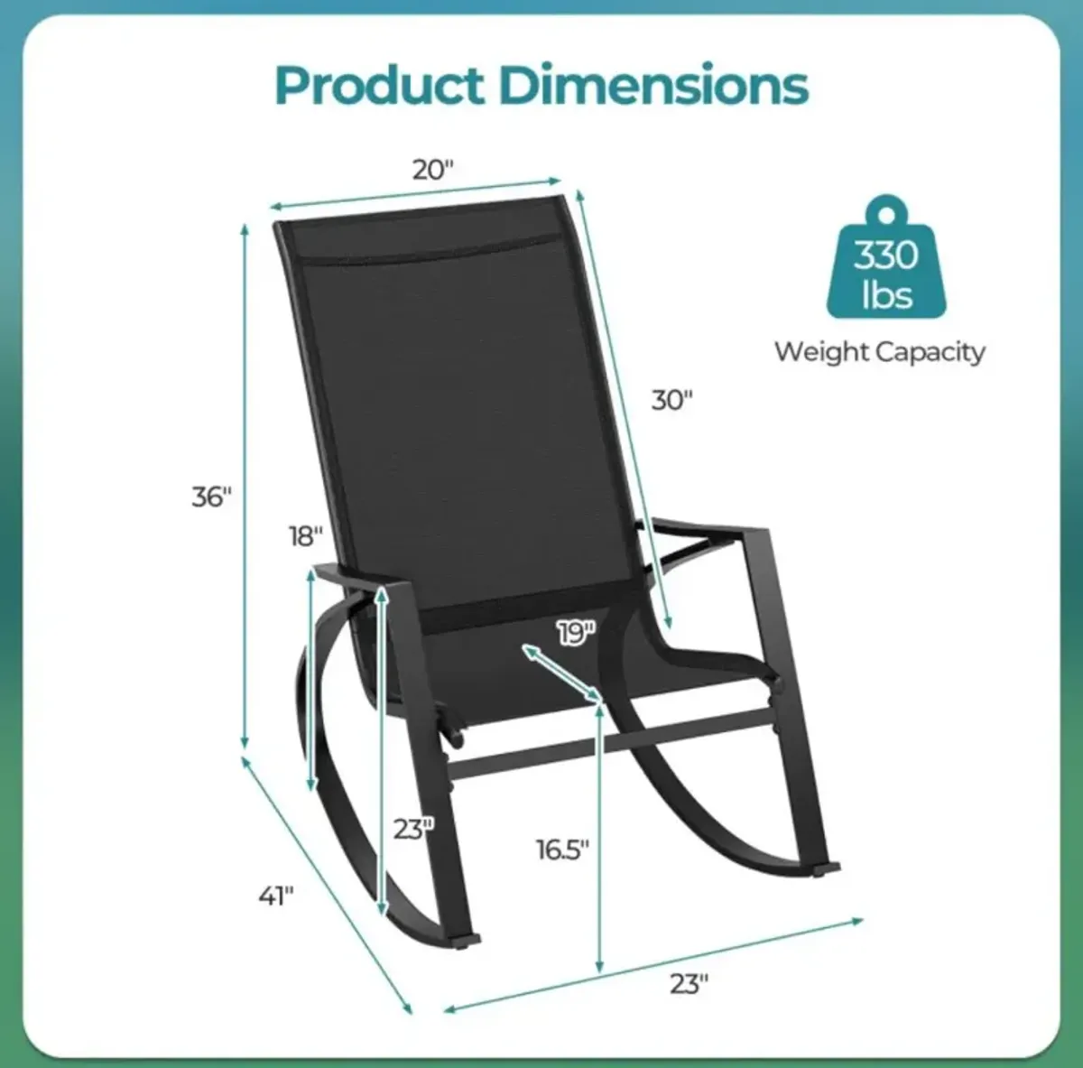 Hivvago 2 Pieces Patio Rocking Chairs Outdoor Sling Fabric Rockers with Ergonomic Backrest and Seat