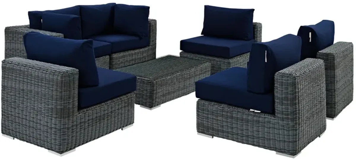 Summon 7 Piece Outdoor Patio Sunbrella Sectional Set - Canvas Navy