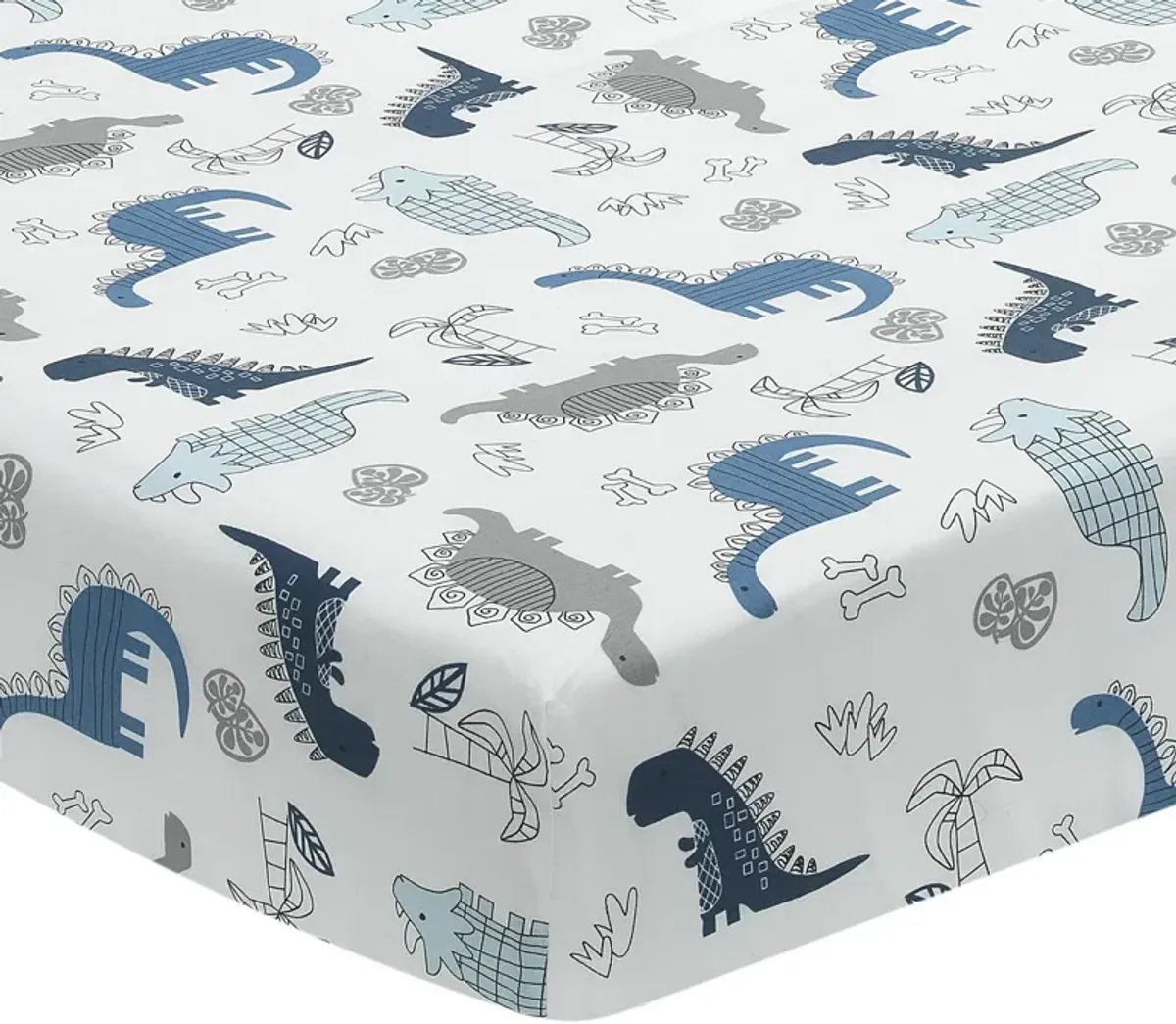 Lambs & Ivy Baby Dino 100% Cotton Blue/White/Gray Dinosaur Fitted Crib Sheet