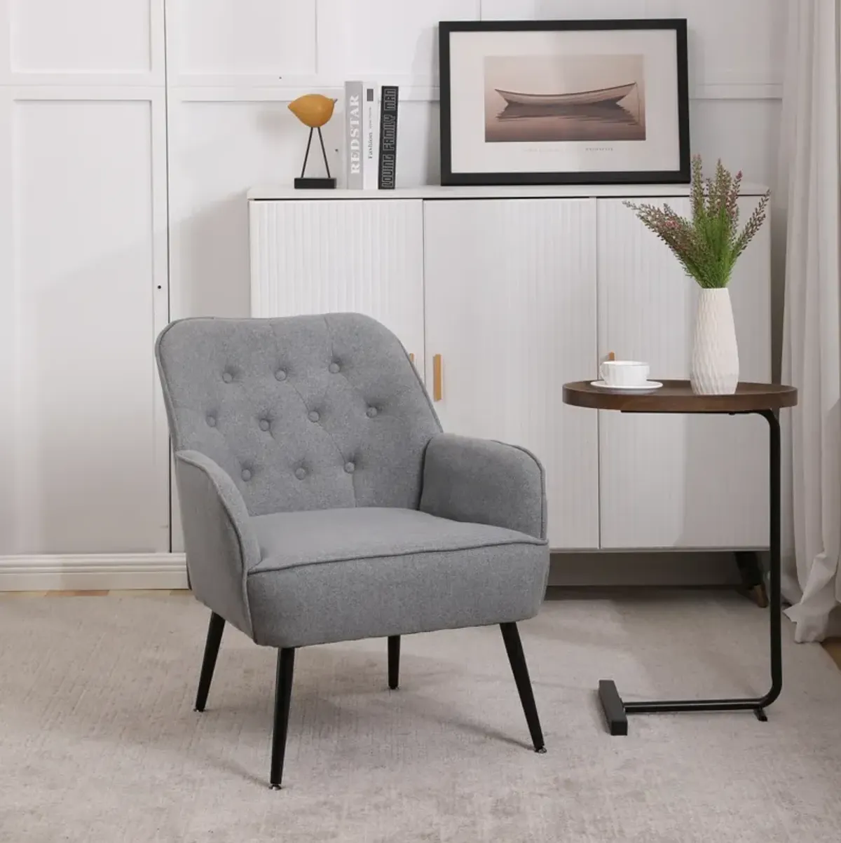 Light Grey Velvet Armchair for Living Room/Office