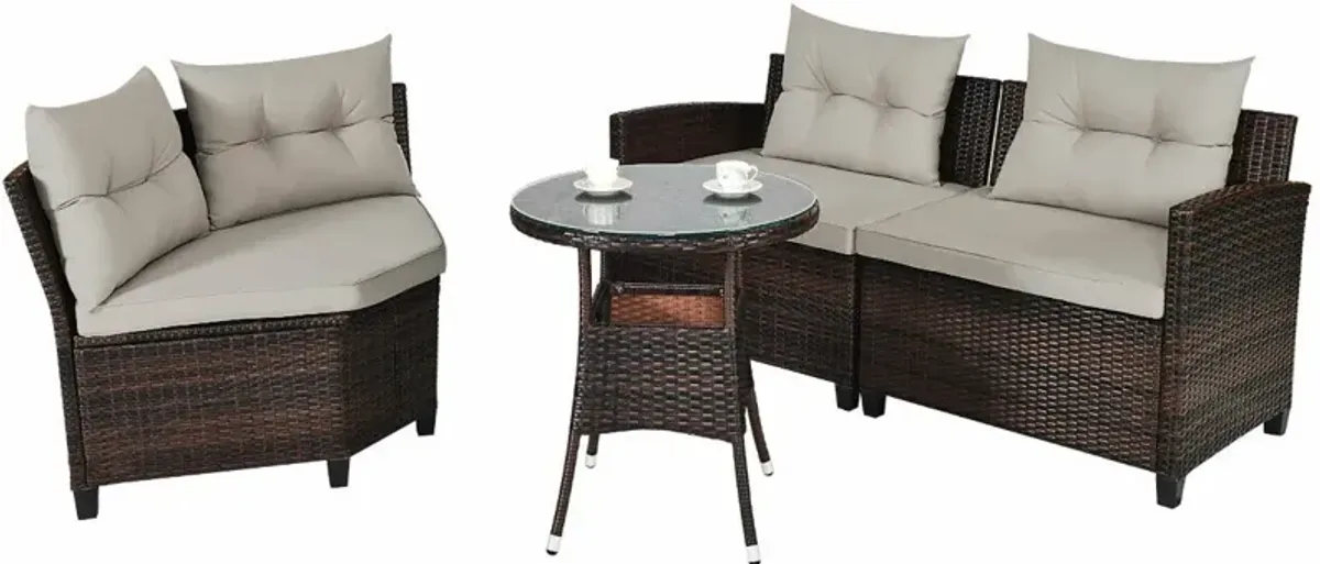 4 Pieces Outdoor Cushioned Rattan Furniture Set