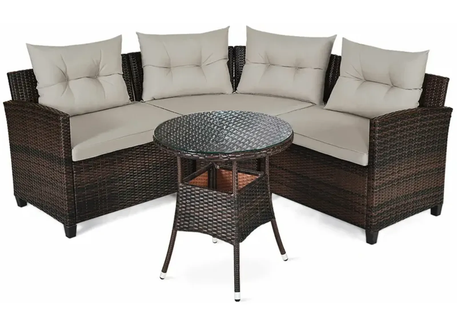 4 Pieces Outdoor Cushioned Rattan Furniture Set