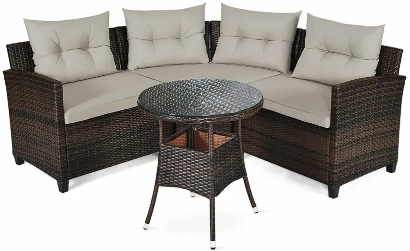 4 Pieces Outdoor Cushioned Rattan Furniture Set