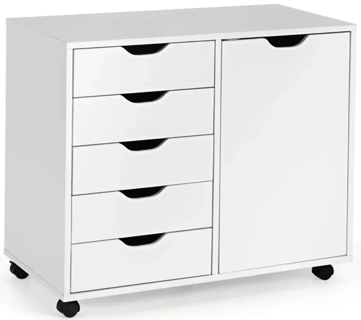 White 5-Drawer Dresser Chest, Mobile Storage Cabinet with Door for Home and Office Use