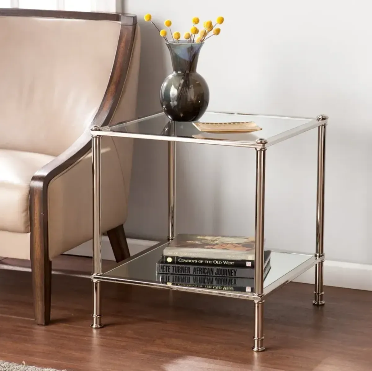 Hivvago 24" Silver Glass And Iron Square Mirrored End Table