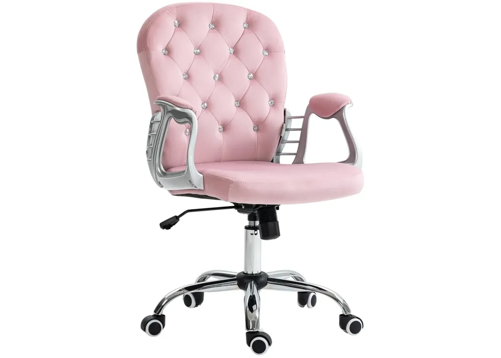 Pink Velvet Office Chair: Tufted, Padded Arms, Swivel