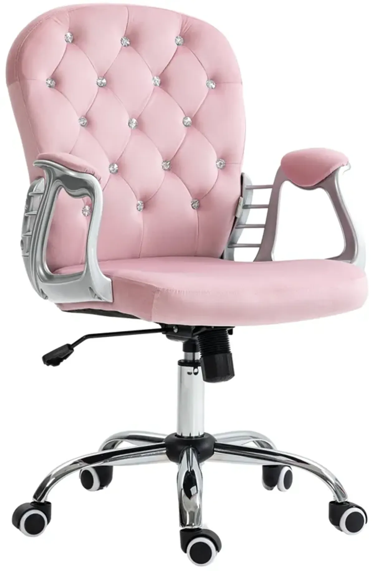 Pink Velvet Office Chair: Tufted, Padded Arms, Swivel