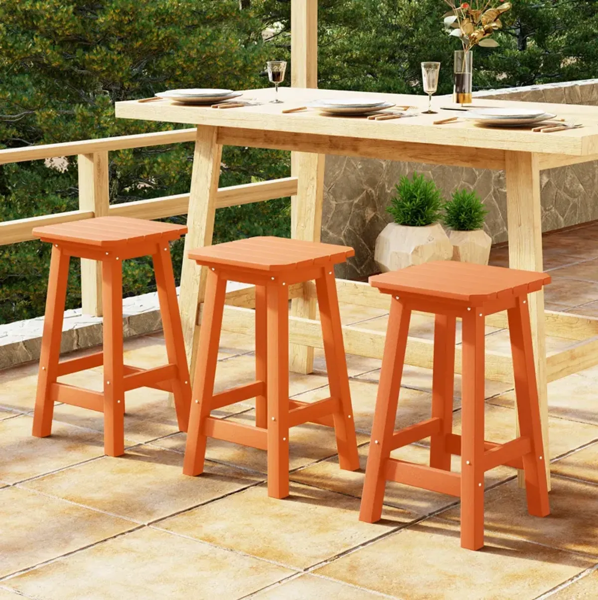 WestinTrends 24" HDPE Outdoor Patio Counter High Backless Square Bar Stools Set of Three