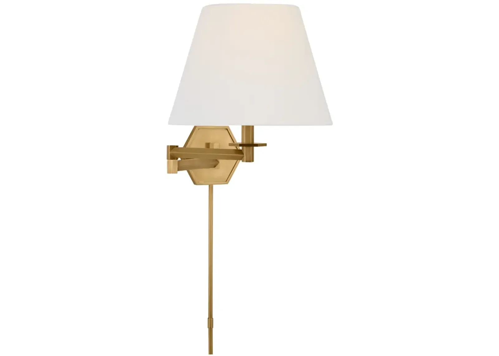 Olivier Swing Arm Wall Light in Hand-Rubbed Antique Brass with Linen Shade