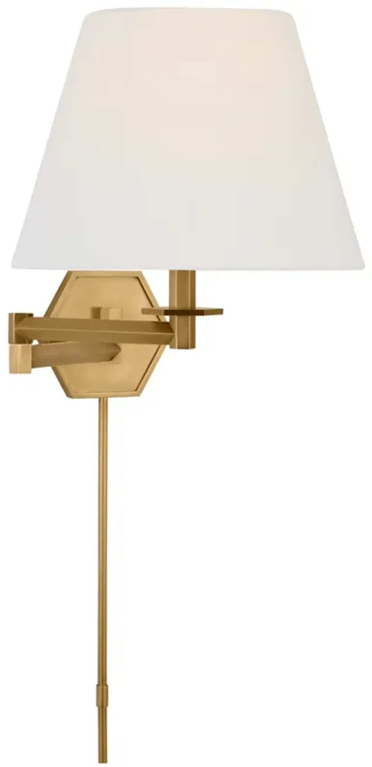 Olivier Swing Arm Wall Light in Hand-Rubbed Antique Brass with Linen Shade