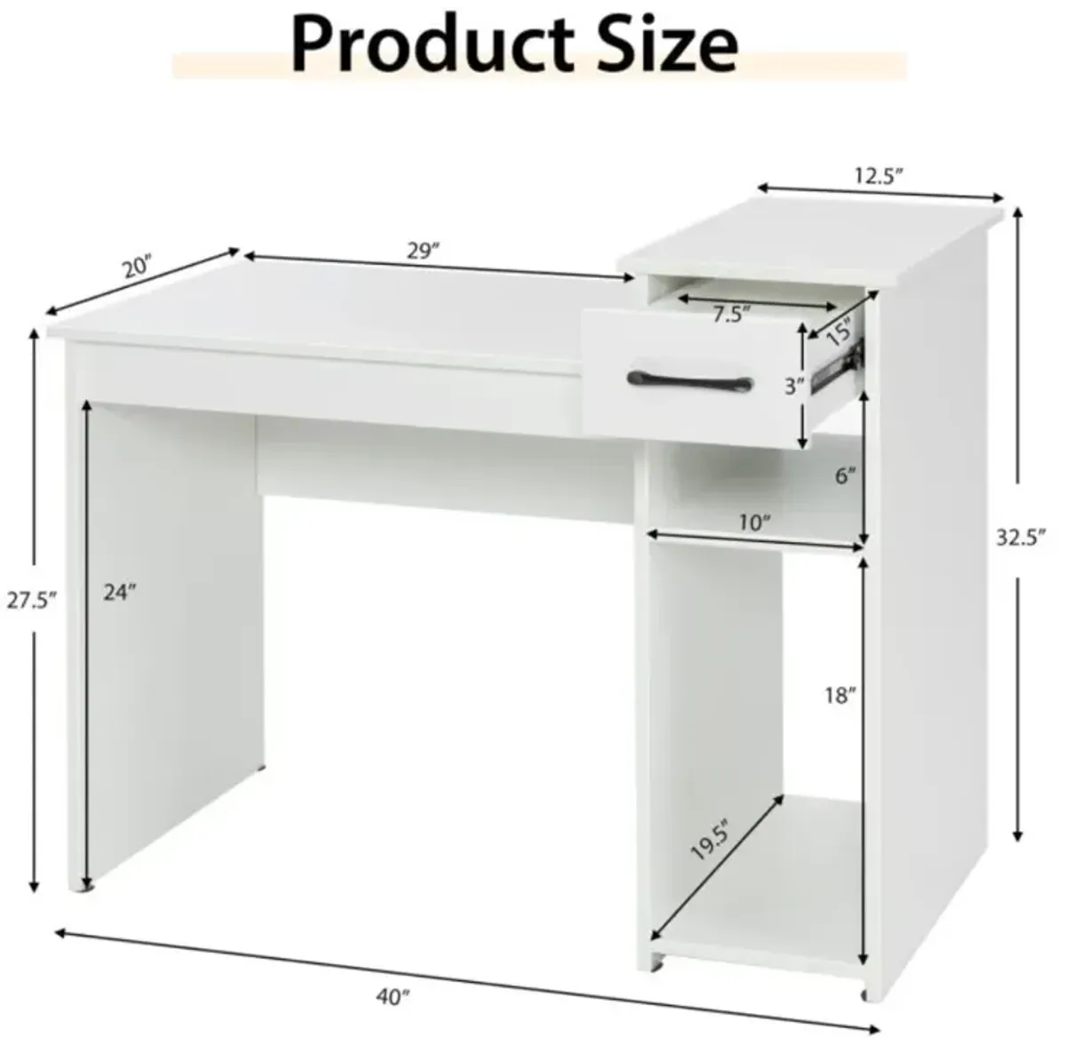 Hivvago Compact Computer Desk with Drawer and CPU Stand