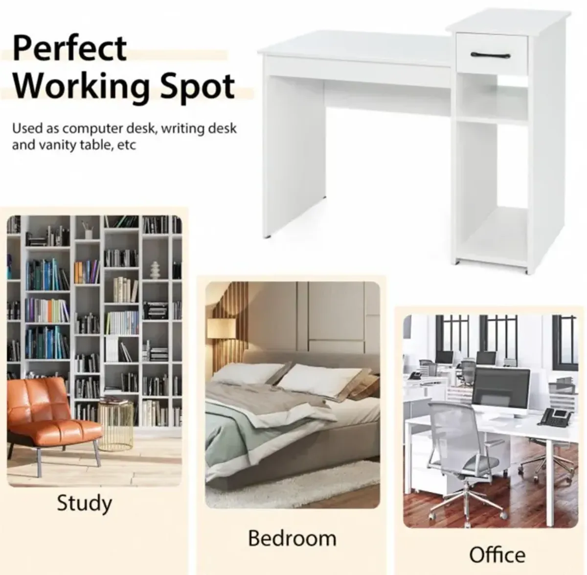 Hivvago Compact Computer Desk with Drawer and CPU Stand