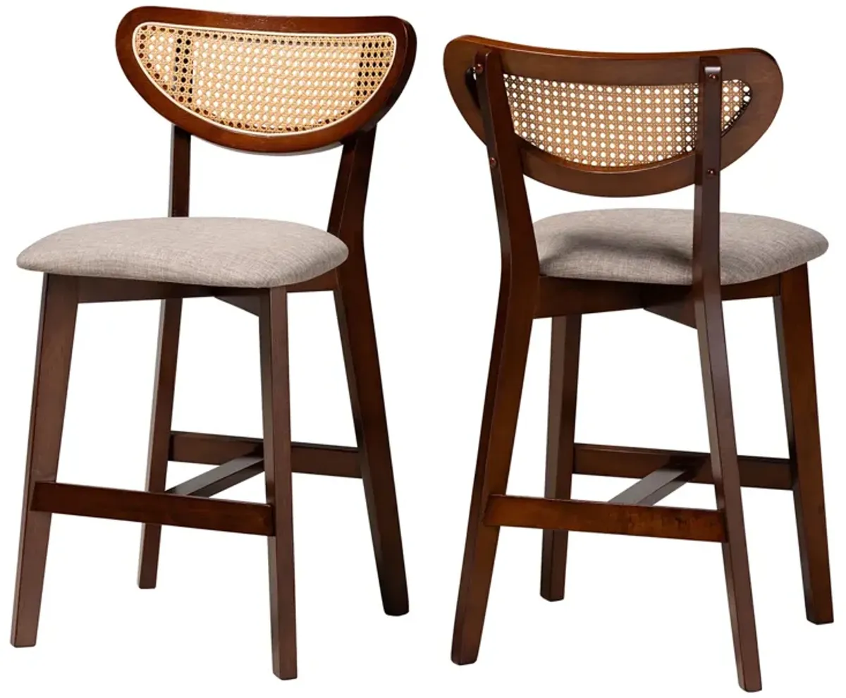 Baxton Studio Dannell Mid-Century Modern Grey Fabric and Walnut Brown Finished Wood 2-Piece Counter Stool Set