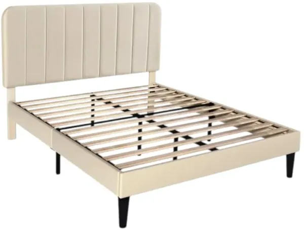Hivvago Full size Blue Upholstered Platform Bed Frame with Headboard