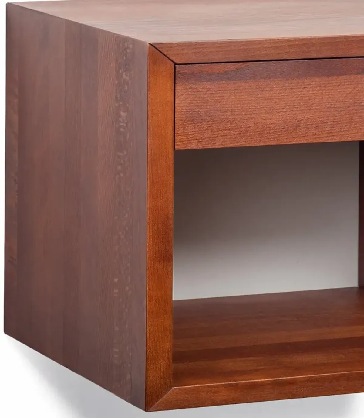 Wide Mid-Century Modern Walnut Finish, Hardwood Floating Nightstand with Drawer - Bedside Table for Bedroom