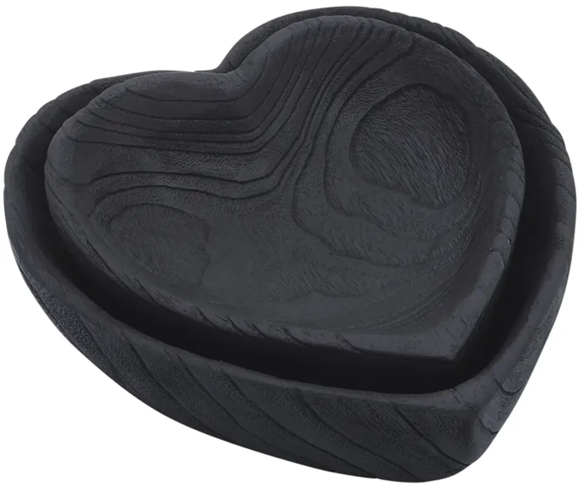 Black Wood Heart Bowl S/2