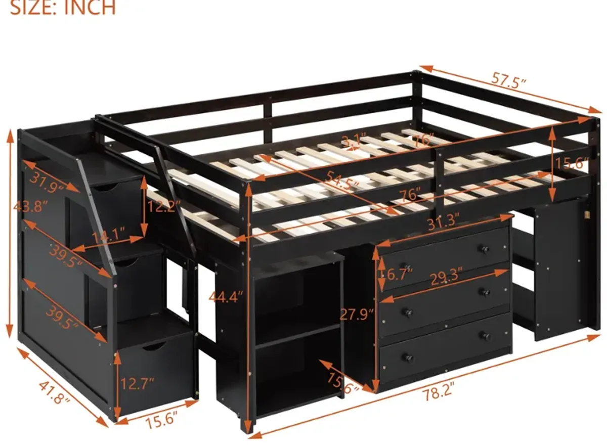 Merax Loft Bed with Writing Desk and 3 Drawers