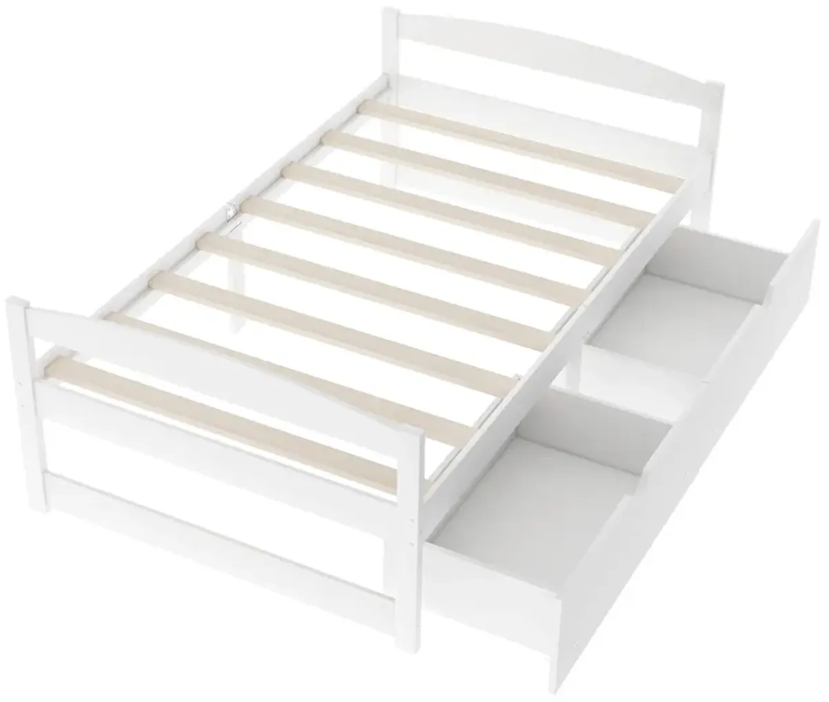 Whisen Twin Size Platform Bed with 2 Drawers - White