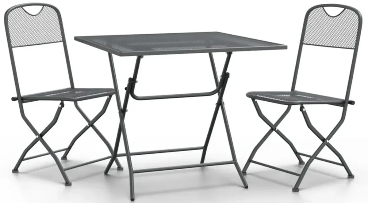 Yoko 3pc Outdoor Breakfast Table and Chairs Set, Foldable, Dark Gray - Benzara