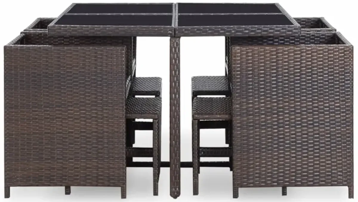 vidaXL 9 Piece Outdoor Dining Set with Cushions Poly Rattan Brown