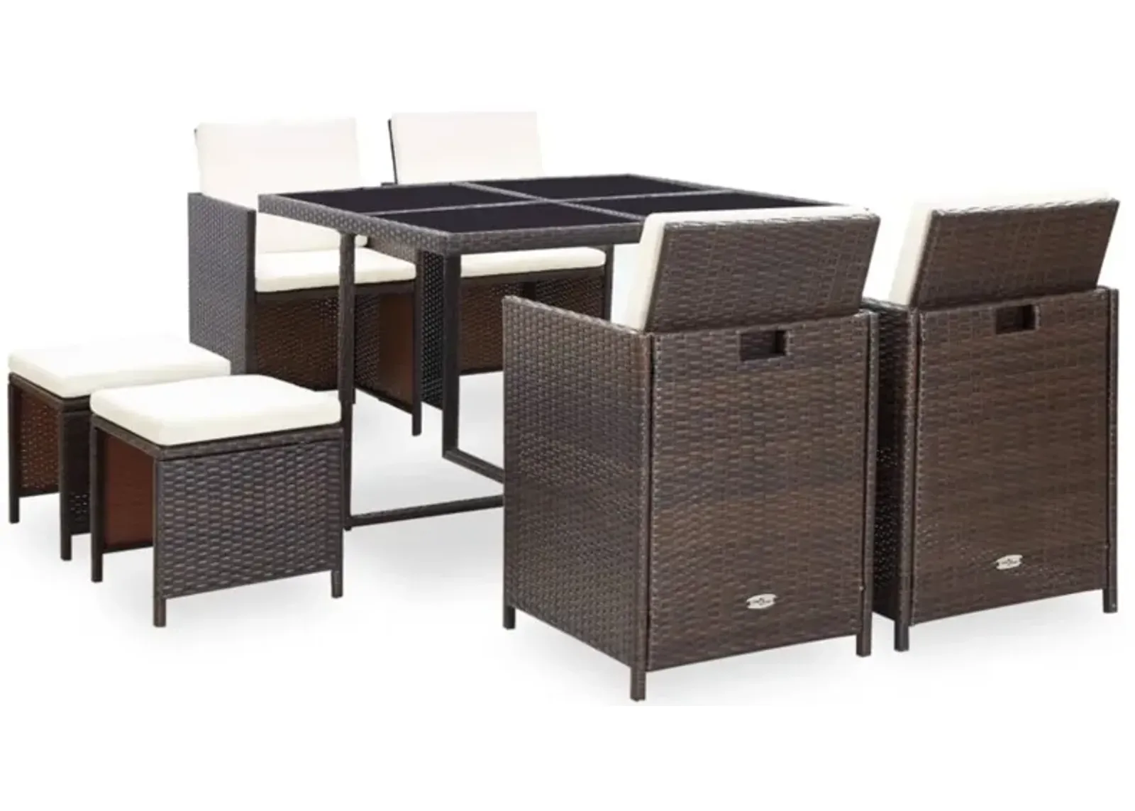 vidaXL 9 Piece Outdoor Dining Set with Cushions Poly Rattan Brown