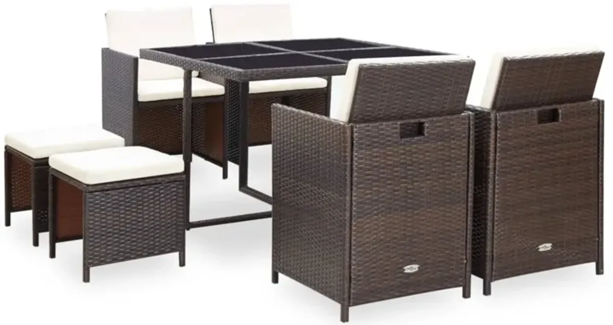 vidaXL 9 Piece Outdoor Dining Set with Cushions Poly Rattan Brown