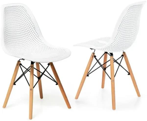 Hivvago 2 Pcs Modern Plastic Hollow Chair Set with Wood Leg