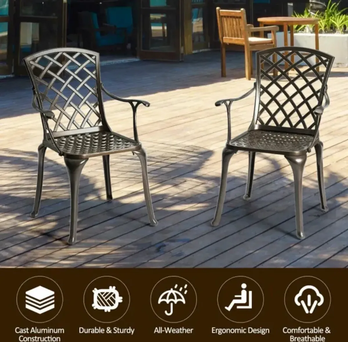 Hivvago Outdoor Aluminum Dining Set of 2 Patio Bistro Chairs