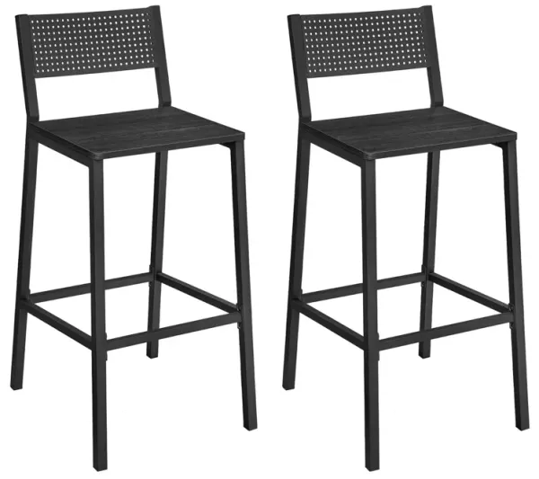 Mexy 25 Inch Counter Stool Chair Set of 2, Panel Back, Square Seat, Black - Benzara