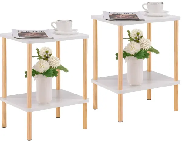 Apicizon 2 Tier End Table Set of 2, Boho Side Table with Storage Shelf, Nightstand Bedside Table for Small Spaces, Bedroom, Livi