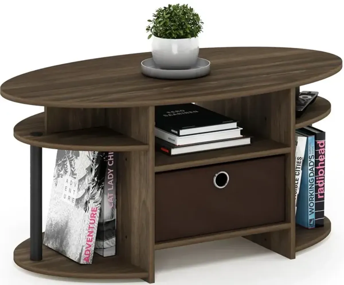 FURINNO JAYA Simple Design Oval Coffee Table, Columbia Walnut/Black/Dark Brown