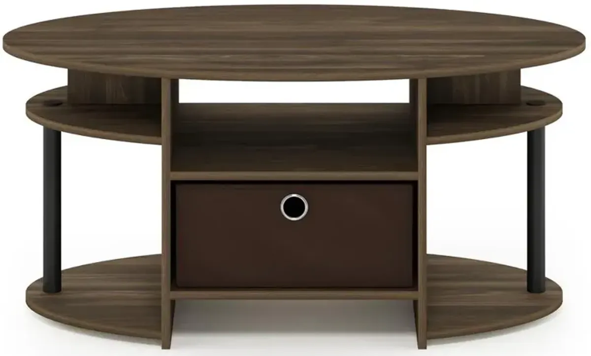 FURINNO JAYA Simple Design Oval Coffee Table, Columbia Walnut/Black/Dark Brown