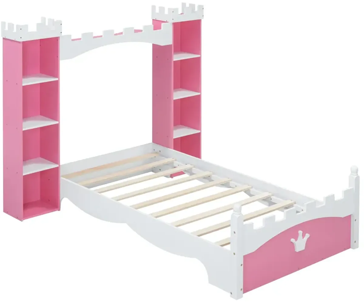 Merax Castle Wooden Bed with Storage Shelf