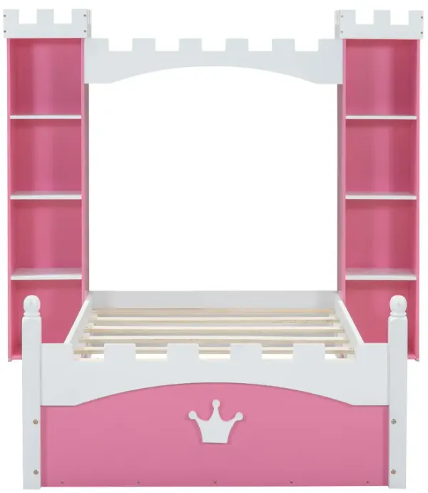 Merax Castle Wooden Bed with Storage Shelf